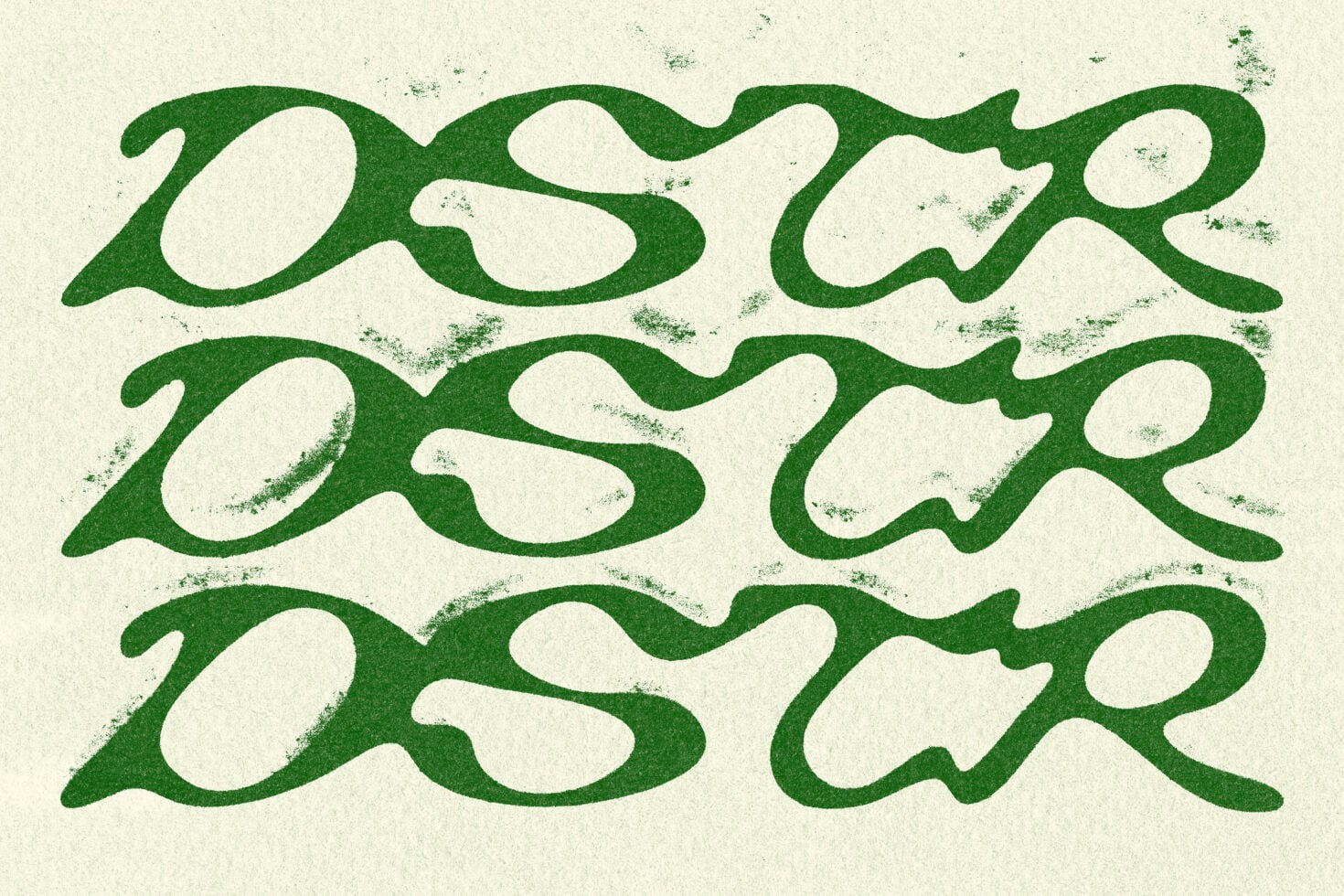 Organic wavy leaf pattern with textured green shapes on cream background, repeating rows