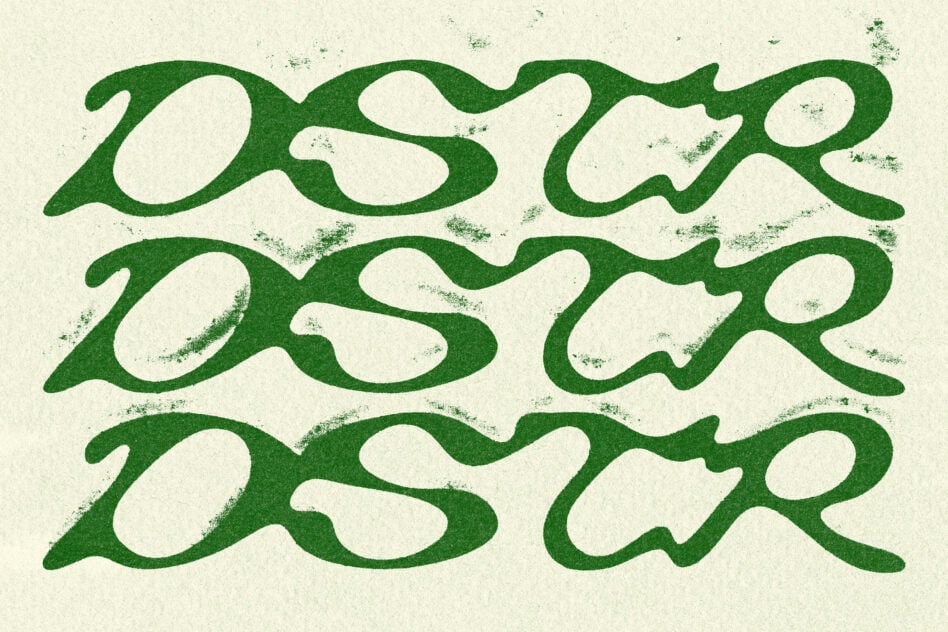 Organic wavy leaf pattern with textured green shapes on cream background, repeating rows