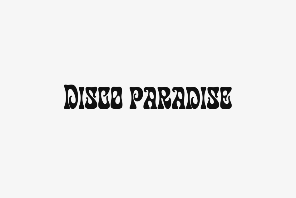 Disco Paradise groovy retro font with wavy organic letterforms on light background