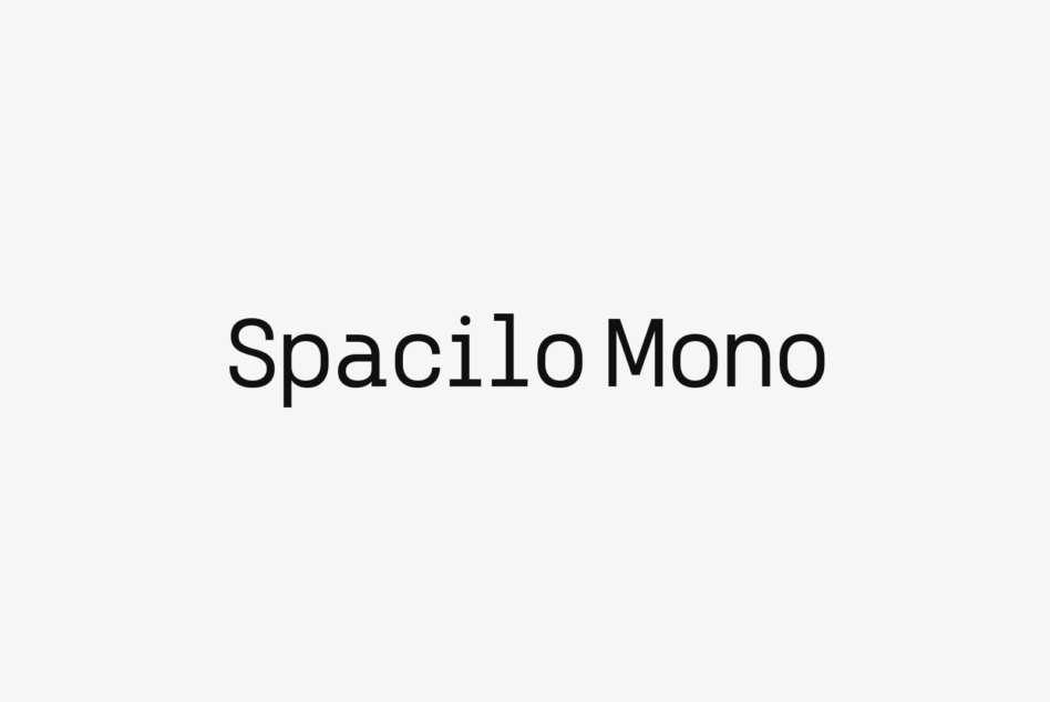 Spacilo Mono typeface displayed in clean black letters on light gray background