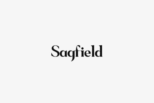Sagfield serif typeface centered on light gray background