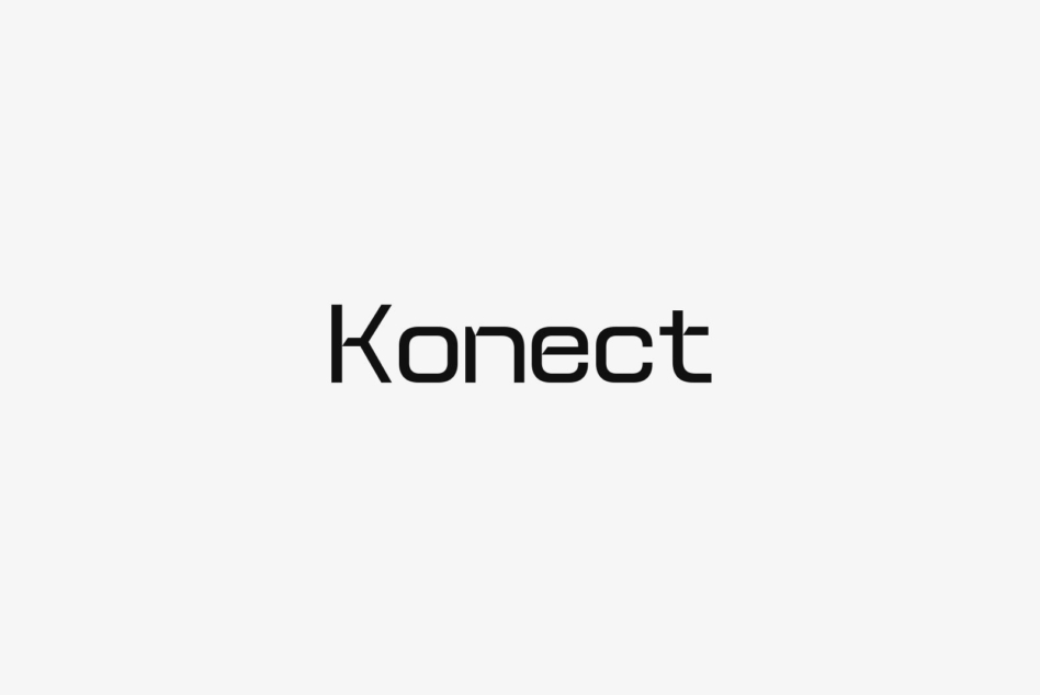 Konect wordmark in clean sans serif on minimal light gray background
