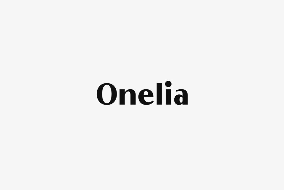 Onelia serif typeface displayed in bold black letters on light background
