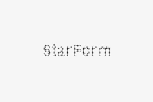 Starforth font display showing geometric letters made from small cross symbols on light background