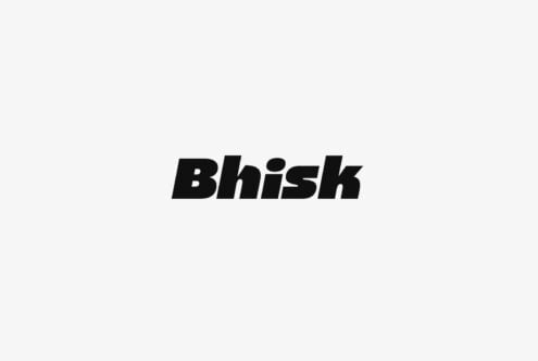 Bold italic sans serif typeface called Bhisk on light gray background