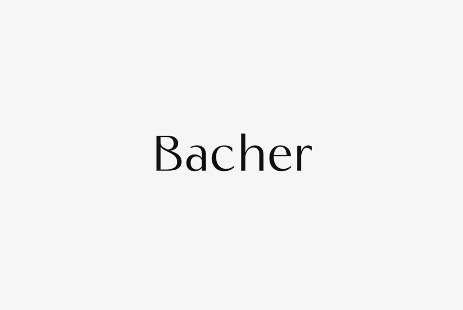 Bacher serif font displayed in clean black text on minimal light gray background