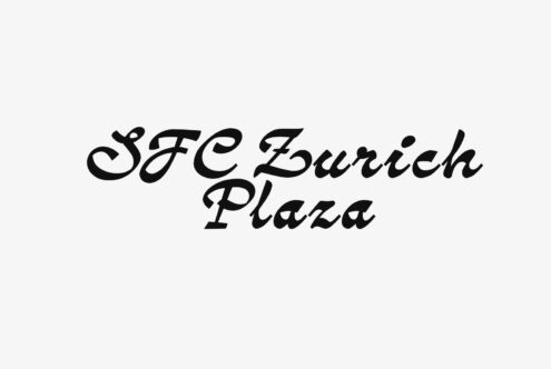 Elegant italic serif font displaying SFE Zurich Plaza in black script on light background