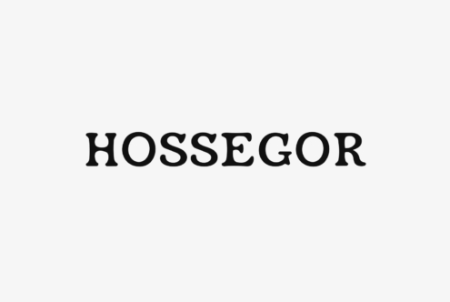 Bold serif wordmark reading "HOSSEGOR" centered on light gray background