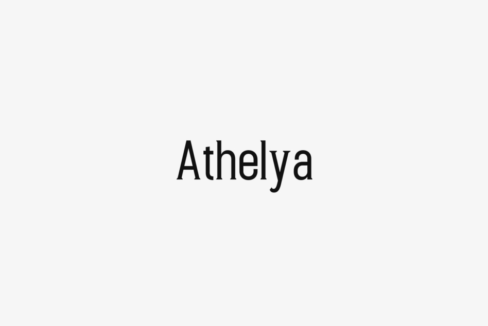 Athelya serif typeface displayed in bold black text on clean white background