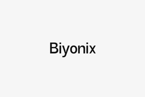 Biyonix sans serif font displayed centered on light gray background