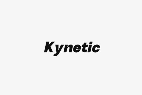 Kynetic typeface in bold black italic on light gray background