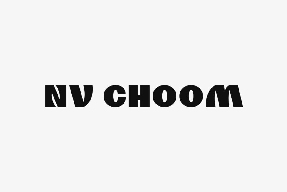 Bold black sans serif type saying NV CHOOM on light background
