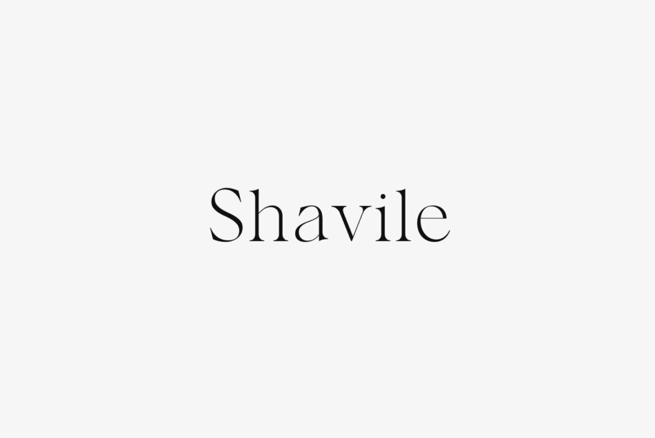 Shavile serif font displayed in thin elegant letterforms on light background