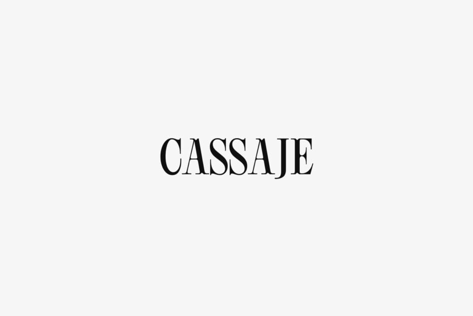 Cassaje serif font in black letters centered on light gray background