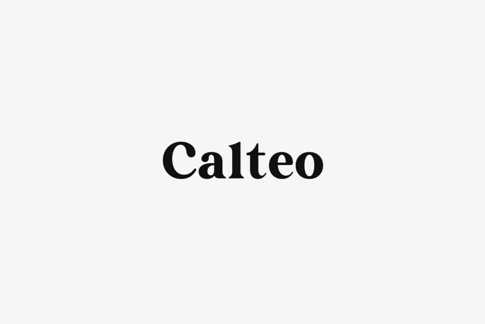 Calteo serif font displayed in bold black letters on light gray background