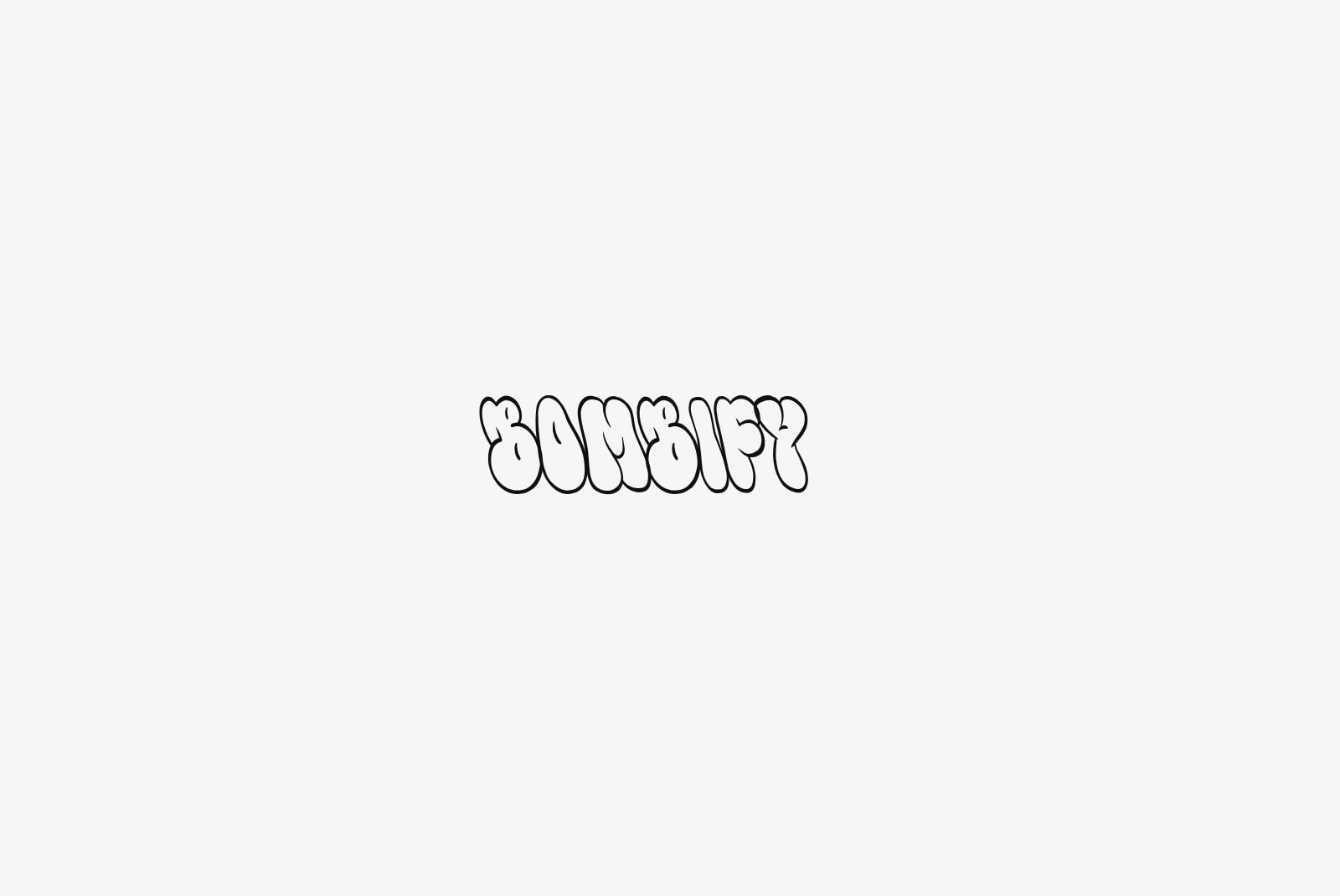 Chunky outline graffiti style lettering spelling BUMPER on light background