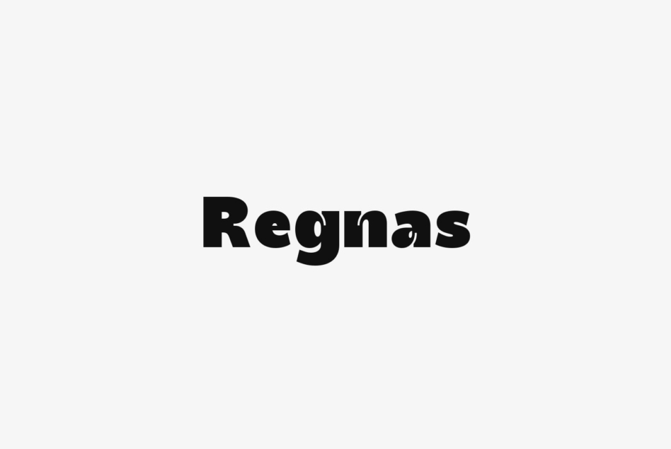 Regnas typeface displayed in bold black letters on light gray background