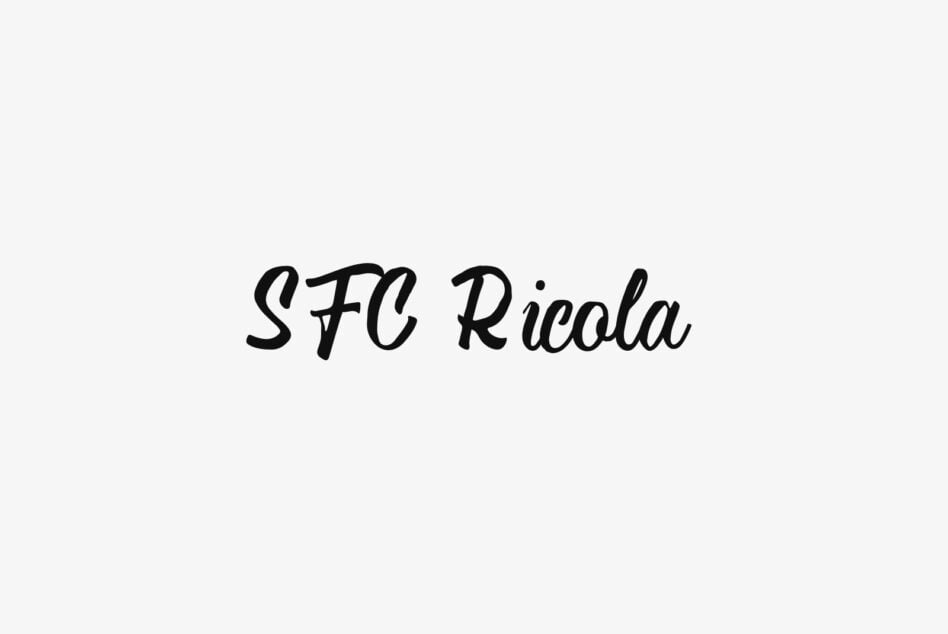 SFC Ricola script font in bold black handwriting on light gray background