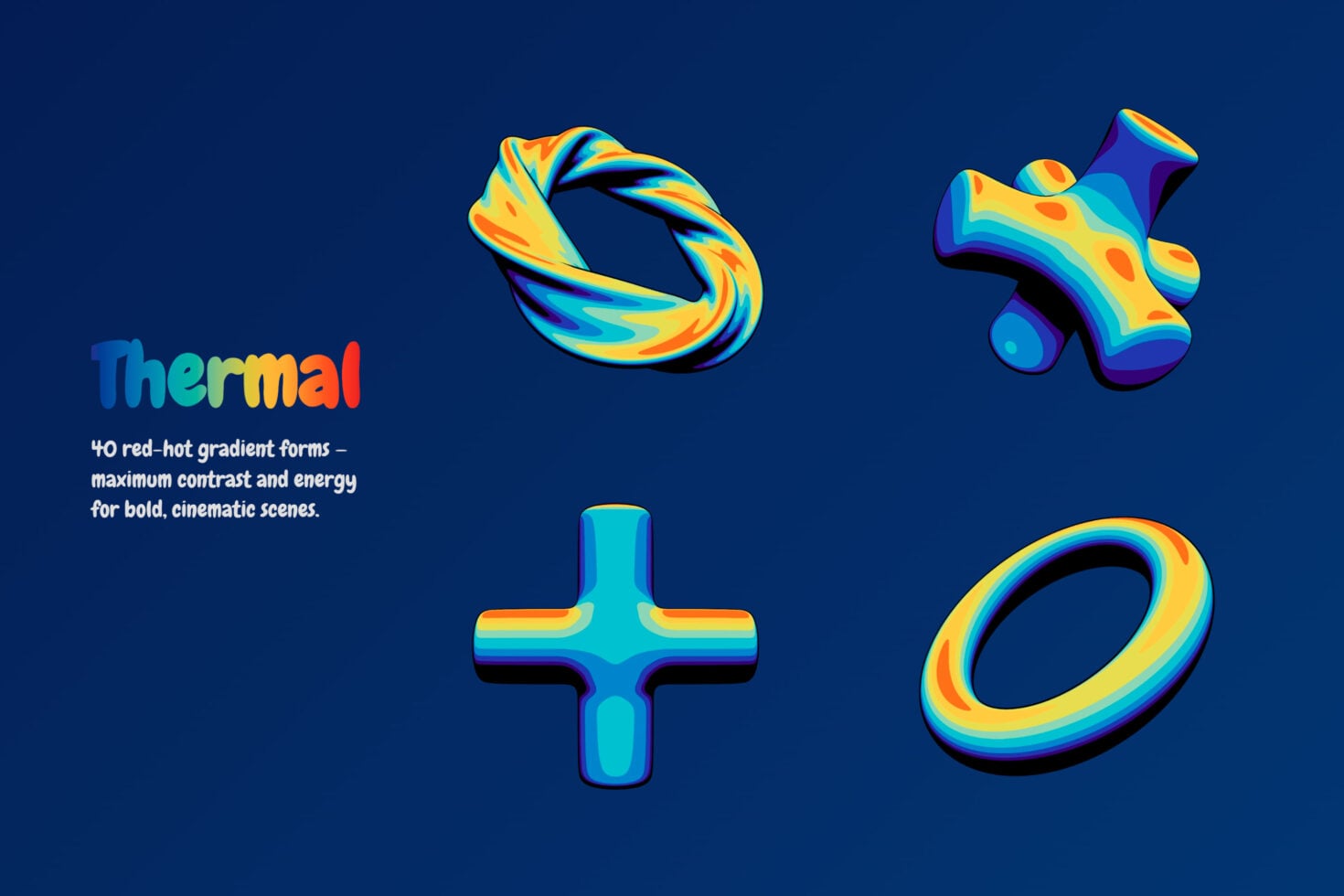 Colorful 3D thermal gradient shapes on deep blue background with text label