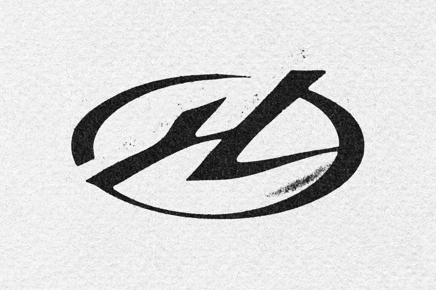 Bold lightning bolt logo with rough edges on textured paper background