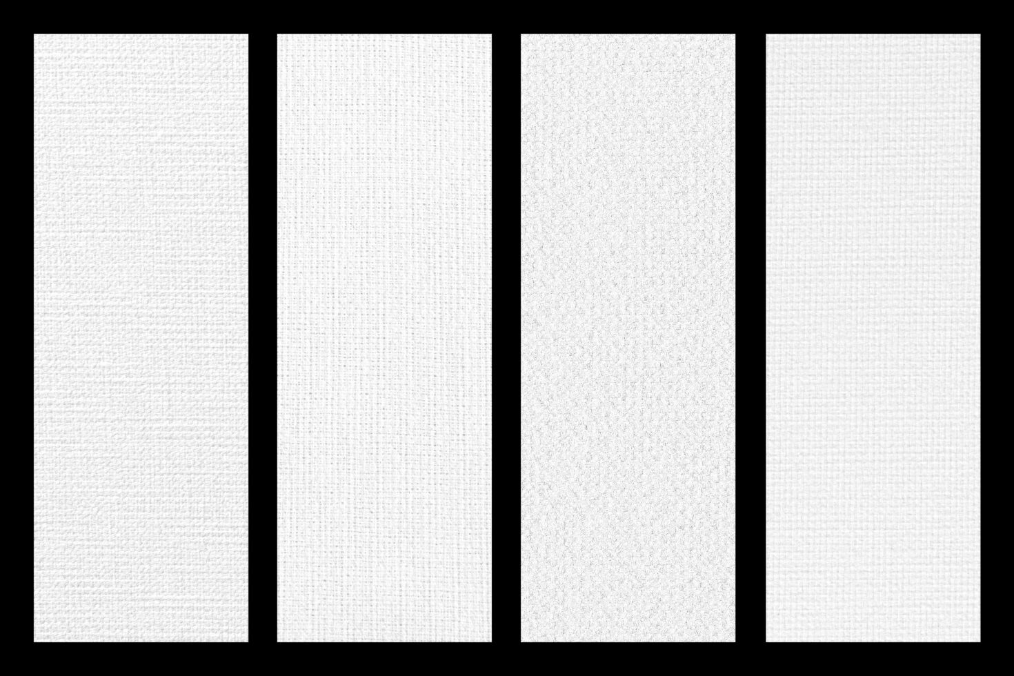 Four white fabric texture swatches with different weave patterns side by side
