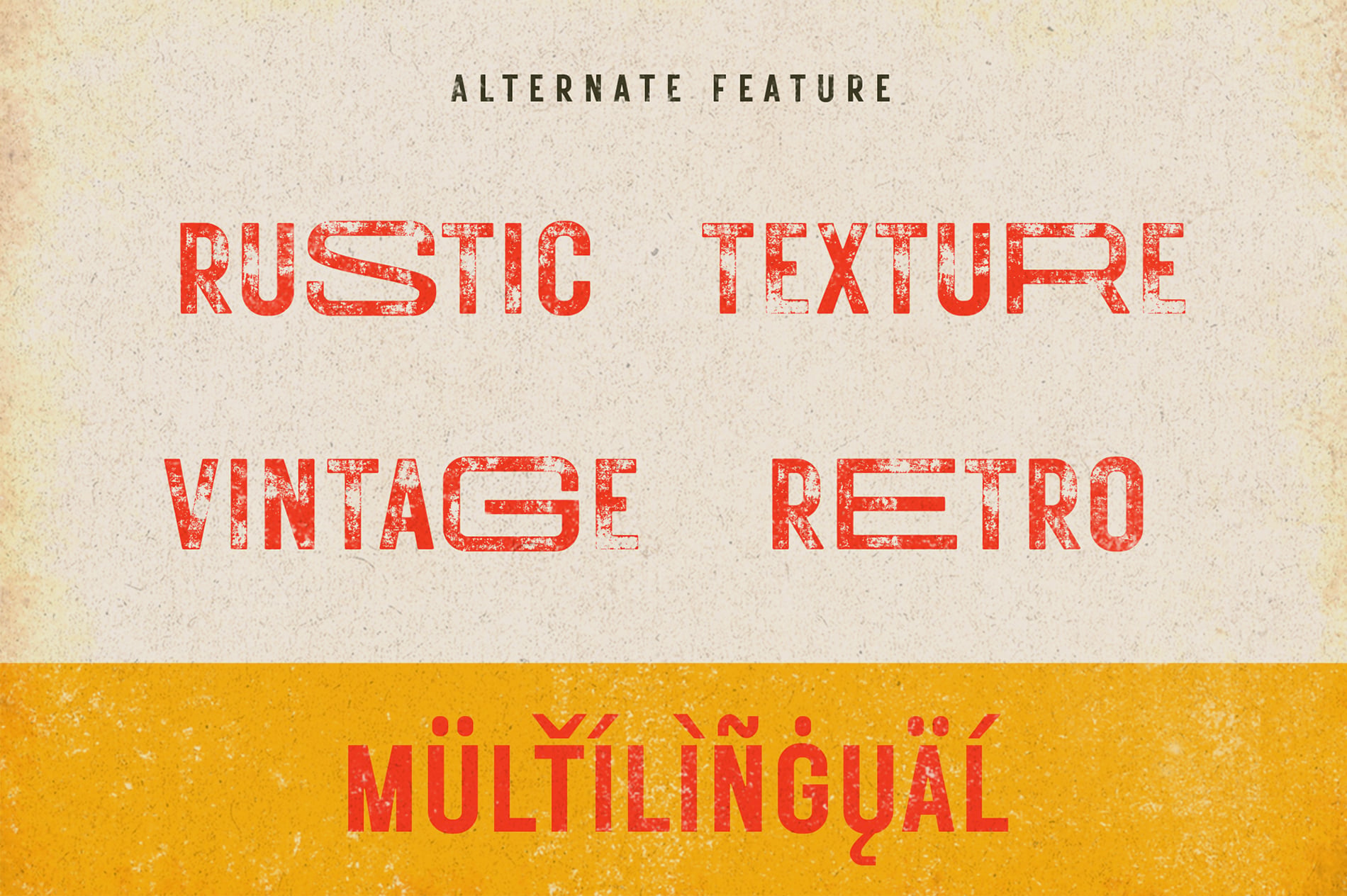 Distressed red lettering on cream with gold stripe showing vintage retro texture options