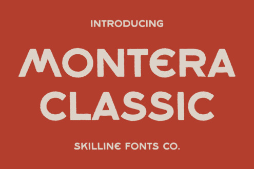 Montera Classic font display with cream lettering on burnt red background