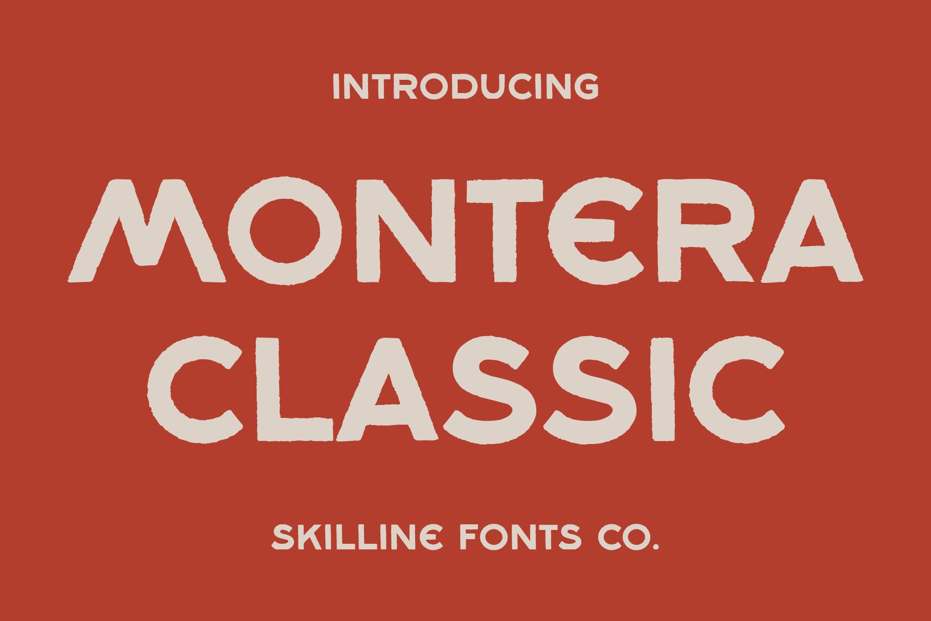 Montera Classic font display with cream lettering on burnt red background