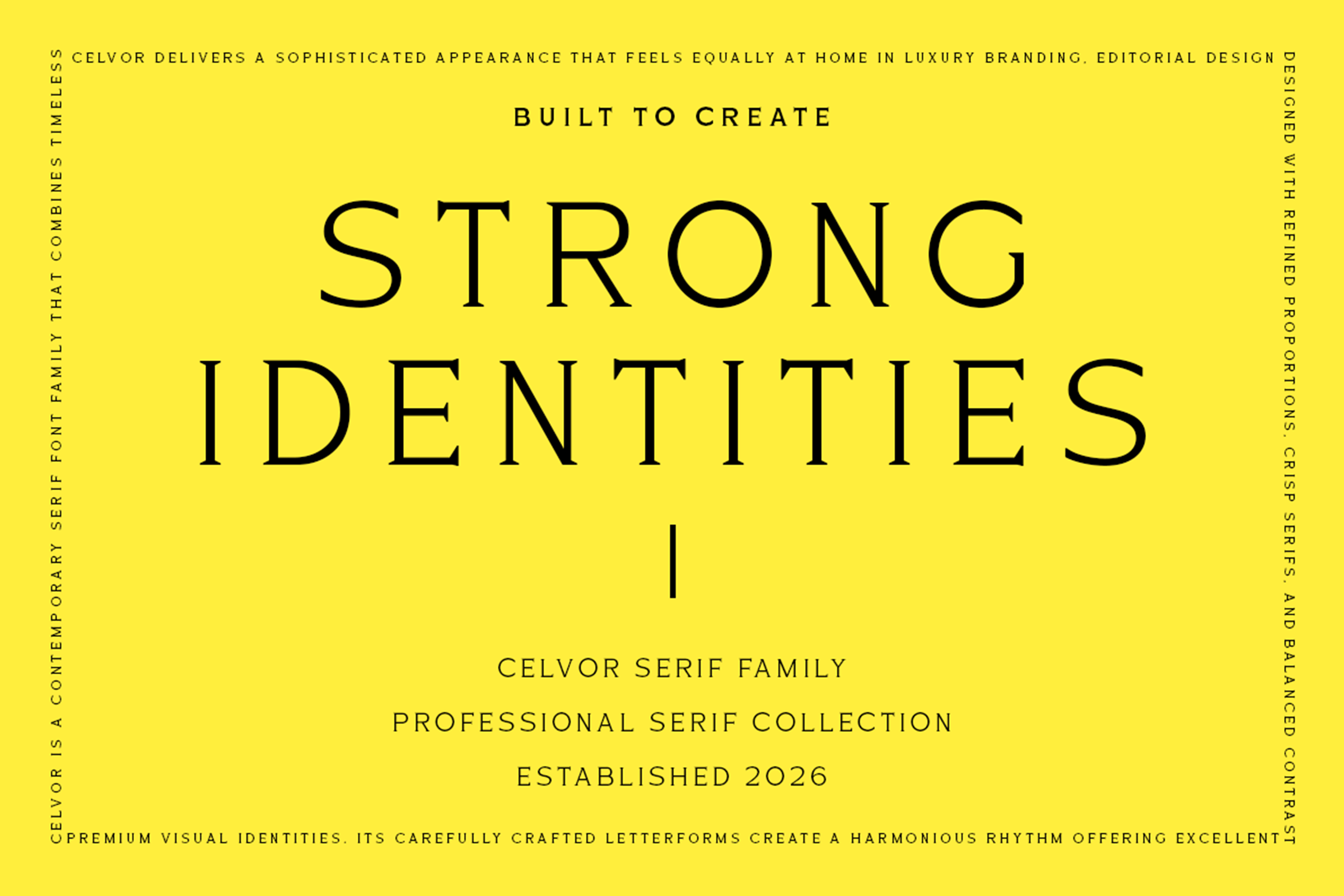 Celvor serif typeface displayed on bright yellow background with luxury branding text layout