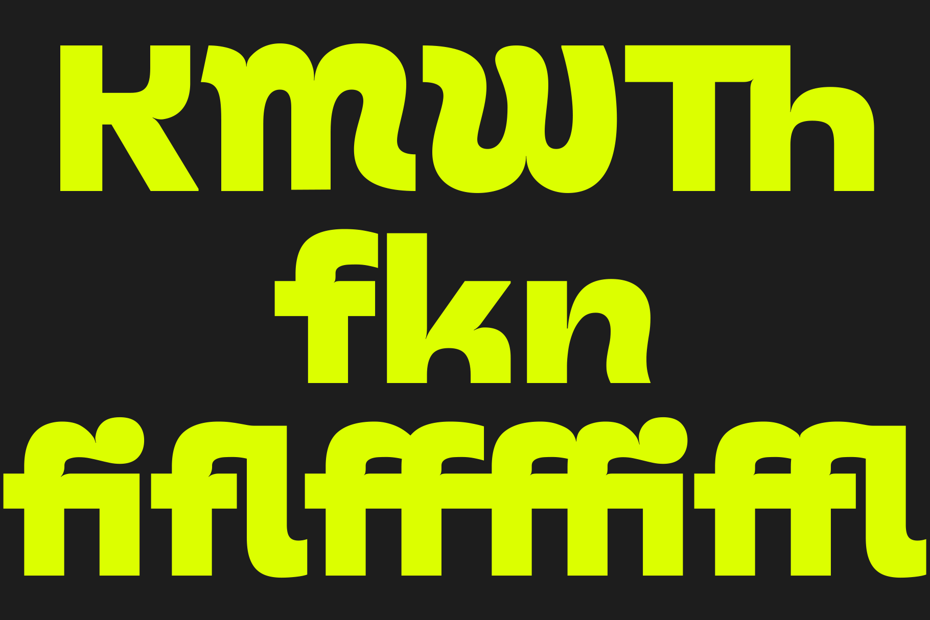 Bright neon yellow font with chunky rounded letters on dark background