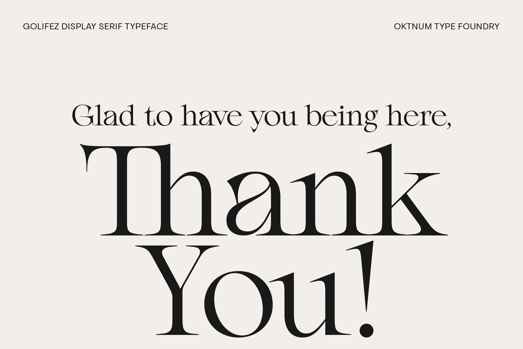 Golifez Display Serif font showing "Thank You" message in elegant serif typeface
