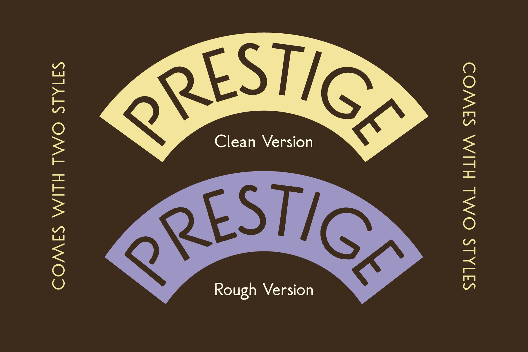 Prestige cove labels showing clean yellow version plus rough purple version with two style options