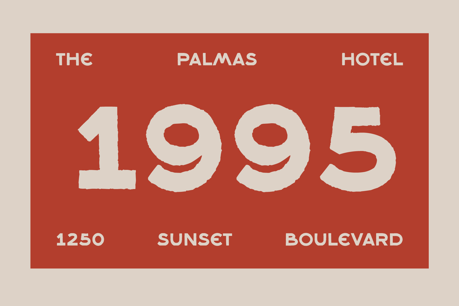 Retro hotel sign mockup for Palmas Hotel 1995 with bold cream typography on red background