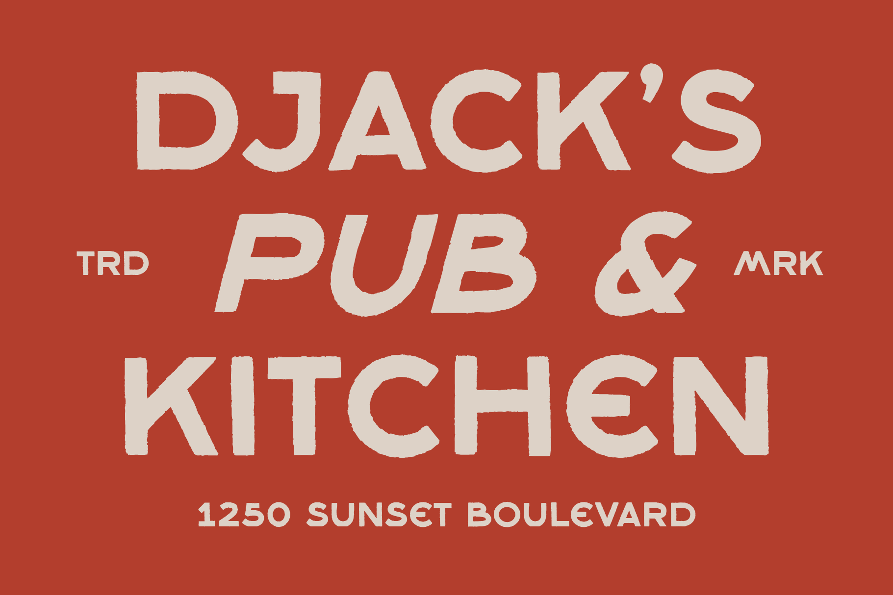 Retro pub sign with cream lettering on rust red background, vintage vibes