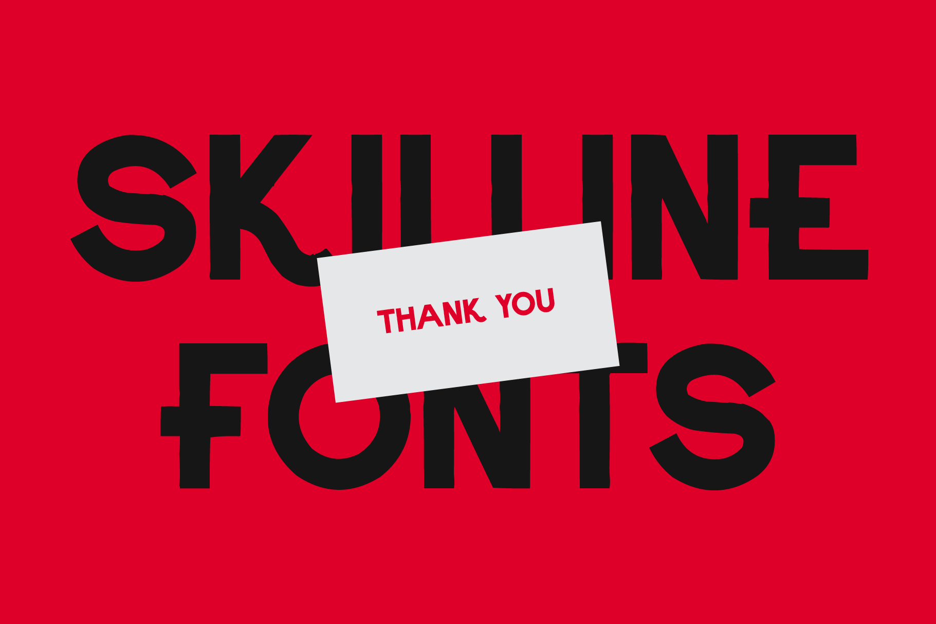 Bold black typography on red background with white thank you card overlay mockup