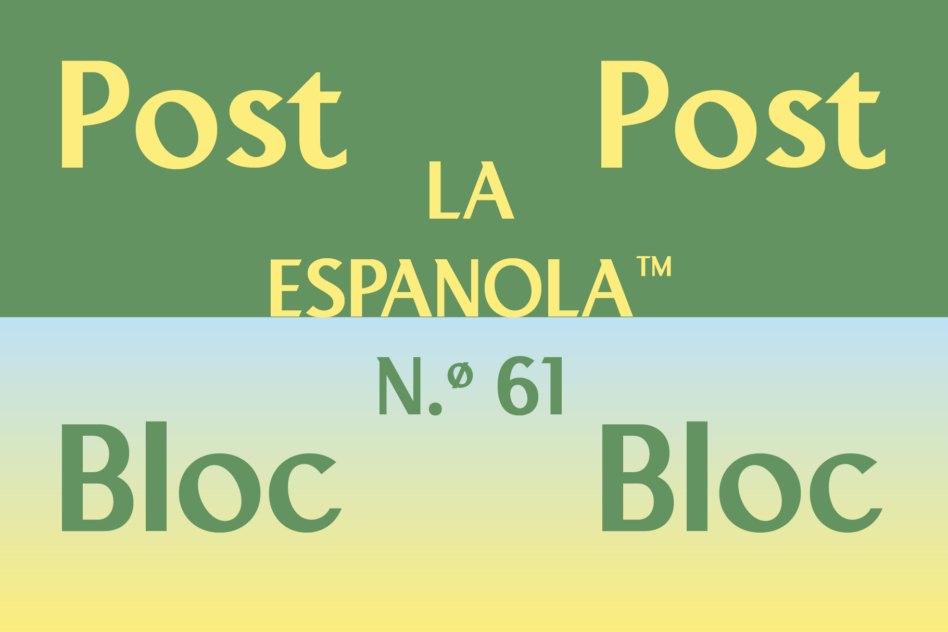 Retro Spanish social media template with yellow typography on gradient green to yellow background