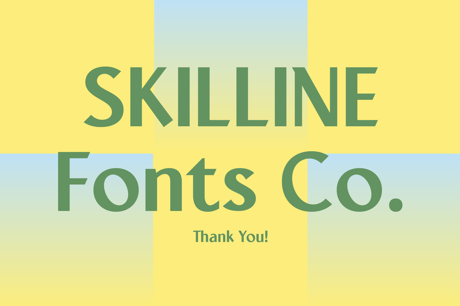 Skillline Fonts Co thank you graphic with yellow, blue, green color blocking