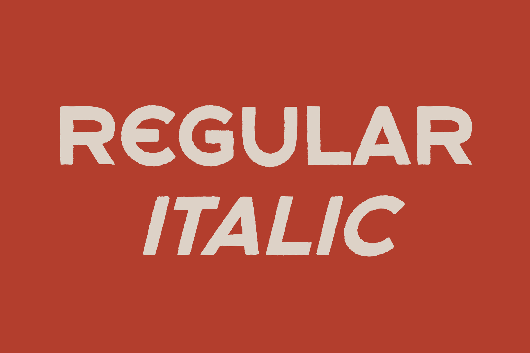 Bold serif font in cream showing Regular plus Italic weights on rust red background