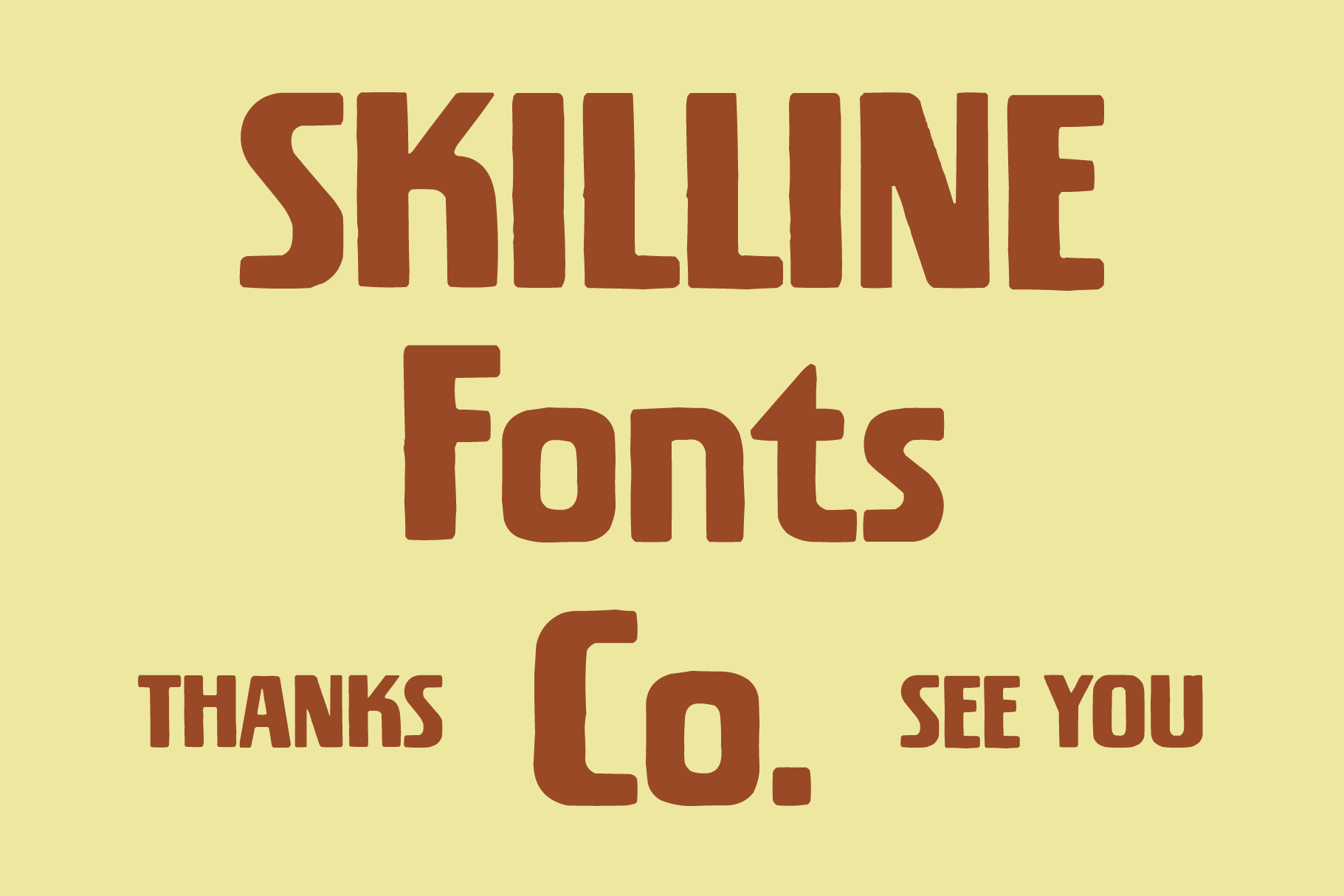 Skillline Fonts collection with rust brown type on pale yellow background