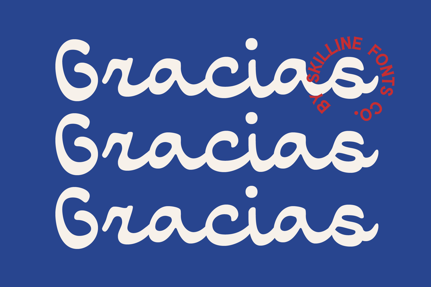 Groovy retro font with cream letters on deep blue background, red skillline text accent