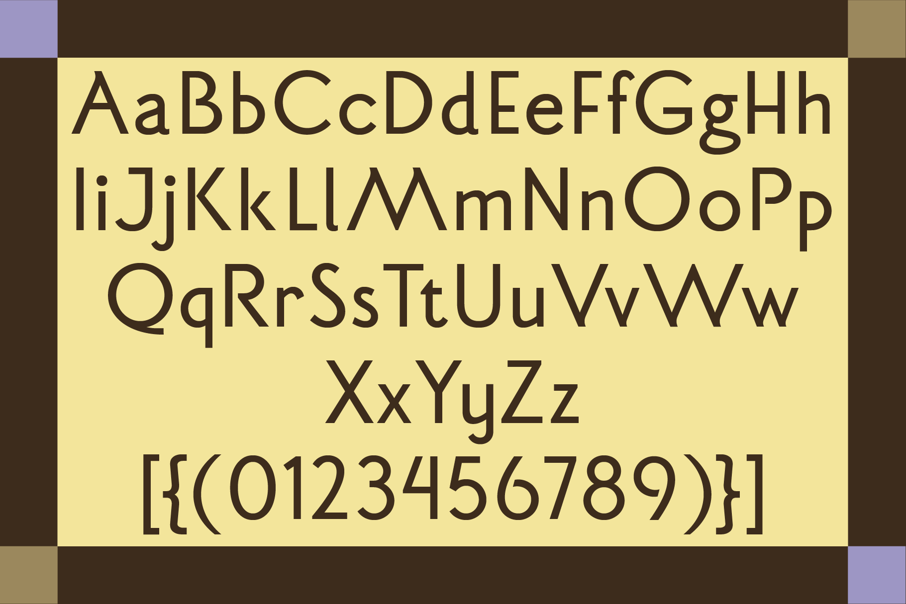 Elegant serif font with full character set displayed on soft yellow background