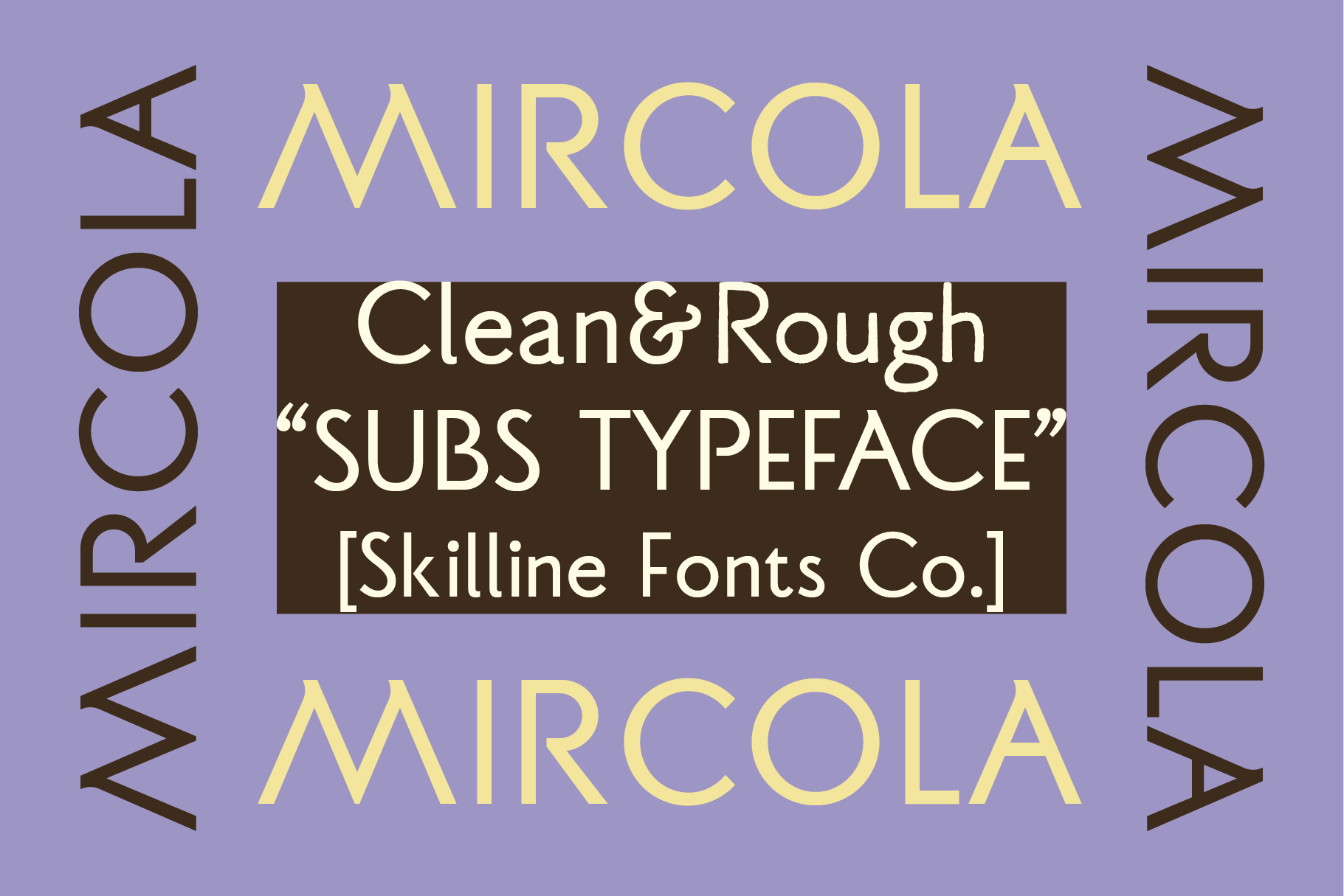 Mircola serif font with clean rough subs typeface on purple background