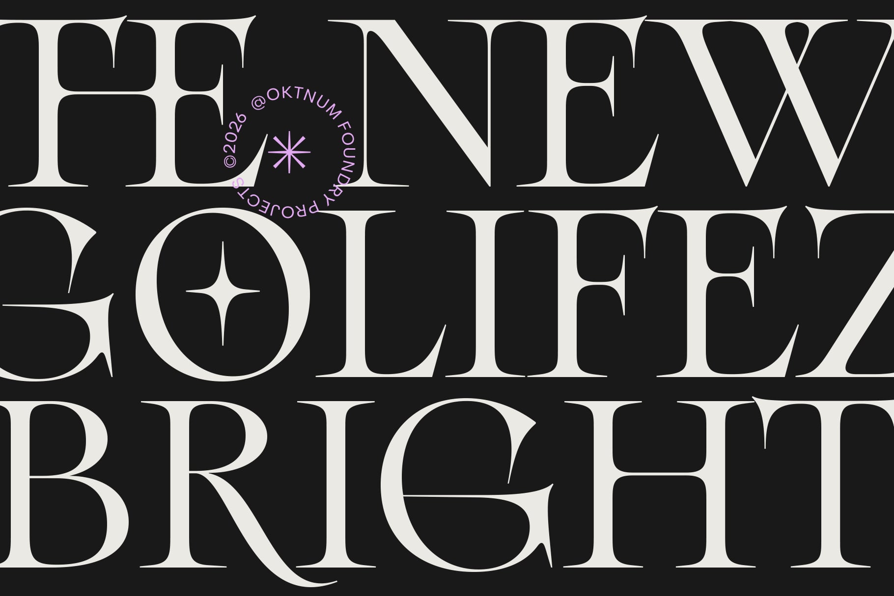 Bold serif typeface with rounded geometric letterforms on black background