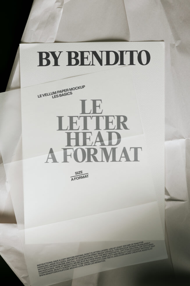 Cream letterhead mockup with "By Bendito" branding on textured paper background