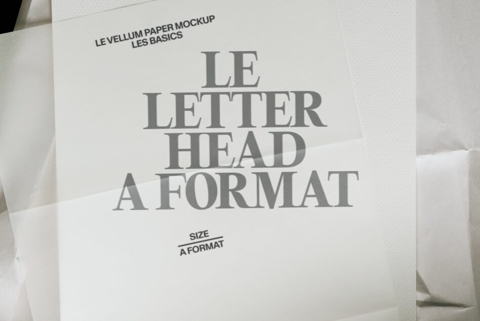 Cream A4 letterhead mockup with serif typography showing "Le Letterhead" text layout on textured paper