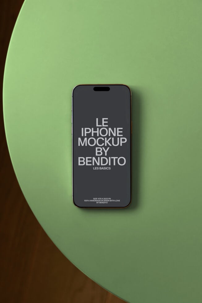iPhone 14 Pro mockup on soft green background with shadow depth