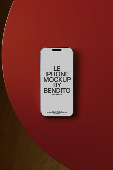 iPhone mockup on vibrant red curved background with minimalist aesthetic by Bendito