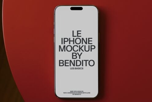 iPhone mockup on deep red background showing centered text layout with Les Basics branding