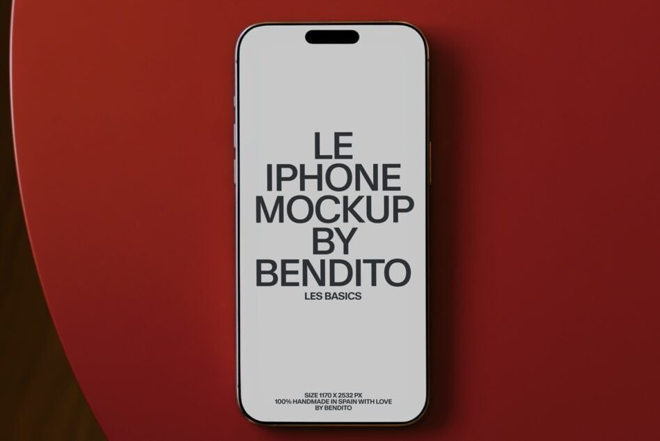 iPhone mockup on deep red background showing centered text layout with Les Basics branding