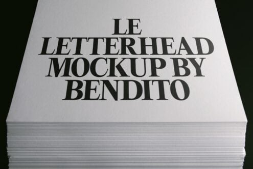 Stack of white letterhead sheets with serif typography showing "LE LETTERHEAD MOCKUP BY BENDITO"